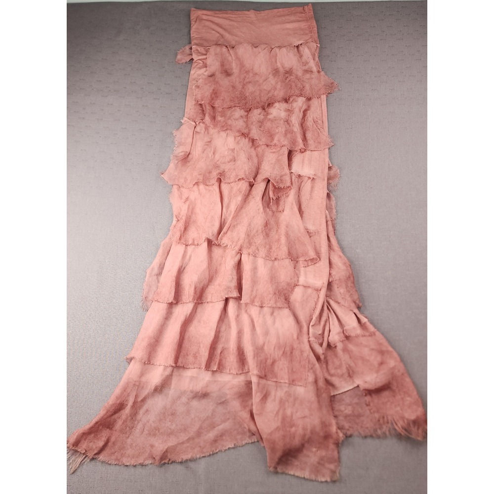 Beyond Capri Ruffle Tiered Maxi Skirt Made in Italy Pink Boho Raw Edge Feminine